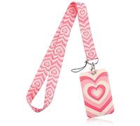 Rumyve 1 Piece Badge Holders with ID Lanyards - Variety of Patterns - Durable PVC Material - 45cm Lanyard Length(Pink Heart)