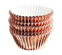 Rumyve 100 Pcs Disposable Baking Cups,Foil Metallic Cupcake Cases,Muffin Liners for Christmas Birthday Wedding Holiday Party(Rose Gold)