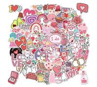 Rumyve 100 PCS Heart-Shaped Pink Cute Stickers - Love You Scrapbooking Waterproof Stickers for Girls' Fashion, Luggage, and Laptop