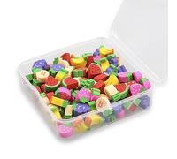 Rumyve 100 Pcs Mini Cube Erasers - Cute Animal and Fruit Shaped Pencil Erasers for Students, Party Gifts, Classroom Rewards (Fruits)
