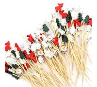 Rumyve 100Pcs Christmas Fruit Cocktail Sticks - Festive Appetizer Picks for Cake Decoration, Parties, BBQ, and Mini Snacks