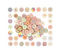 Rumyve 100pcs Wooden Button Crafts,20mm Vintage Round Knit Buttons,Mixed Wood Flower Buttons Sewing DIY Craft Decorations