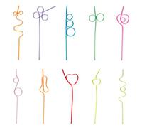 Rumyve 10Pcs Colorful Curly Straws,10 Different Shapes Fun Twists Straws,Reusable Plastic Varied Loop Straws Drink Beverage Decoration for Kids Adults Cocktails Juices Wine Decor