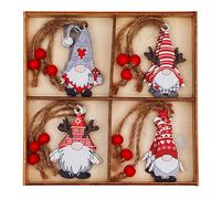 Rumyve 12 Pcs Christmas Decorations - Colorful Wooden Gnome Pendants for Tree, Festive Hanging Ornaments, Holiday Gnome Crafts, Party Decor, Children's (Style C)