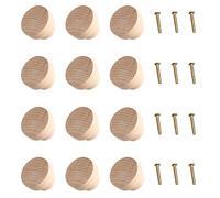 Rumyve 12PCS Door Knobs,Round Wood Drawer Handles with Screws,Natural Wooden Door Knobs Pull Handle for Home Office Room Kitchen Cupboards Wardrobes Cabinet Drawer