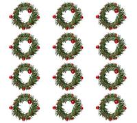 Rumyve 12pcs Holly Berry Napkin Holders,Christmas Wreath Napkin Rings,Artificial Green Mini Candle Wreath for Xmas Anniversary Dinners Party