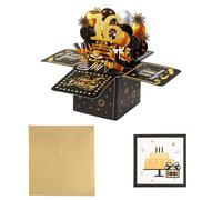 Rumyve 16th Birthday Pop-up 3D Greeting Card, Black and Gold, Firework Pattern, Luxury, Unisex-Adults & Kids