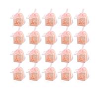 Rumyve 20pcs Candy Gift Box with Ribbon,Laser-Cut Hollow Cross Gift Box for Wedding Baby Shower,Christian Communion Favors Decoration(Pink)
