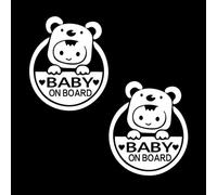 Rumyve 2pcs Baby On Board Car Stickers, White, Waterproof, PET Material, Rectangular, Outdoor, Car Sticker