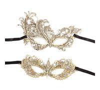 Rumyve 2pcs Gold Lace Masquerade Mask,Female Masquerade Mask,Venetian Carnival Mask Half Lace Mask for Women Fancy Dress