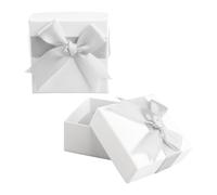 Rumyve 2pcs Square Paper Jewelry Gift Box With Bow for Necklace, Earrings, Ring (Grey)