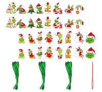 Rumyve 32pcs Christmas Hanging Ornaments,Grinch Pendants,Cute Paper Cutouts Hanging Sign Decor for Hanging on Xmas Tree,Winter Holiday Party Supplies