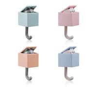 Rumyve 4pcs Creative Adhesive Coat Hook,Cute Pet Hook, Pop Cat Wall Hook Creative Adhesive Coat Hook,Bathroom Bedroom Kitchen