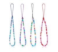 Rumyve 4PCS Mobile Phone Charms - Set of 4 Colorful Handcrafted Ceramic Bead Phone Straps (Multicolor, Blue, Purple, Red)