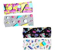 Rumyve 4pcs Retro Print Head WrapsHead Scarfs,Printing Sport Headbands,Soft 80s 90s Neon Bandana Headband,Yoga Workout Head Wraps