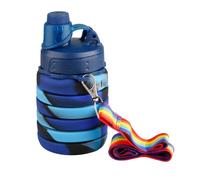 Rumyve 500ml Collapsible Silicone Water Bottle,Portable Leak Proof Water Bottles with Lanyard Straps,Octdoor Accessories for Kids Girls Boys Sports Hiking Trip Camping(Camouflage blue)