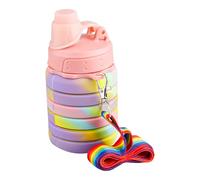 Rumyve 500ml Collapsible Silicone Water Bottle,Portable Leak Proof Water Bottles with Lanyard Straps,Octdoor Accessories for Kids Girls Boys Sports Hiking Trip Camping(Camouflage pink)