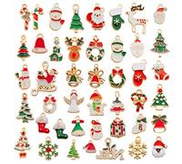 Rumyve 50Pcs Gold-Plated Christmas Enamel Charms Set - Santa Claus, Reindeer, Snowman Resin Charms, Alloy Pendants for DIY Jewelry, Craft Projects, Bracelets, Necklaces, Christmas Decorations