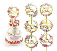 Rumyve 6 Pcs Happy Birthday Cake Decorations for Various Birthday Parties - Multi-color Acrylic Cupcake Toppers