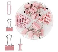 Rumyve 72PCS Binder Clips and Push Pins Set - Office Supplies Kit with Storage Box, Ideal for Home, School, and Office Use(Pink)