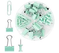 Rumyve 72PCS Binder Clips and Push Pins Set - Office Supplies Kit with Storage Box, Ideal for Home, School, and Office Use(Green)