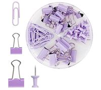 Rumyve 72PCS Binder Clips and Push Pins Set - Office Supplies Kit with Storage Box, Ideal for Home, School, and Office Use(Purple)