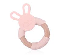Rumyve Baby Teething Toy Bunny Ring for Baby, Wooden Baby Toy for 0-24 Months,Easter Gift for Newborn Boys and Girls for Sensory Development and Pain Relief(Pink)