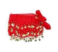 Rumyve Belly Dance Hip Scarf & Skirt Wrap with Glitter Sequin Coins - Perform Belly Dance Yoga Class in Costume (Red)