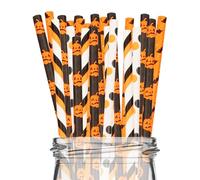 Rumyve Biodegradable Straws, 50 PCS Halloween Disposable Straws, Pumpkin Bat Drinking, Halloween Decorations, Drink Juice Milk Smoothies