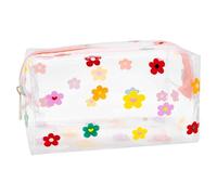 Rumyve Clear PVC Makeup Bag - Cute Flower Red Heart Design, Portable Zipper Pencil Case, Multi-Functional Storage Travel Accessories for Women and Girls