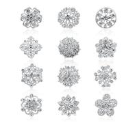Rumyve Crystal Brooch - 12 Pcs Women's Blouse Wedding Brooch for Wedding Party, Home Decor & DIY Christmas Crafts (Sliver)