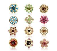 Rumyve Crystal Brooch Set, 12 Pcs Women's Blouse Rhinestone Brooch for Wedding Party, Home Decor & DIY Christmas Crafts (Gold)