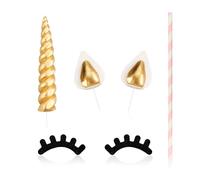 Rumyve Handmade Unicorn Birthday Cake Top Hat, Reusable Unicorn Horn Ears and Eyelash Set, Cake Decoration for Baby Bath and Wedding Unicorn Party Decoration (Small)