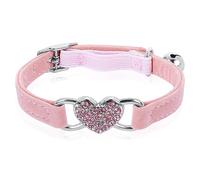 Rumyve Heart-shaped Rhinestone Cat and Dog Collar - Adjustable, Plush Velvet, Colorful Diamond Bell with Safety Strap - Pet Accessories(Pink)