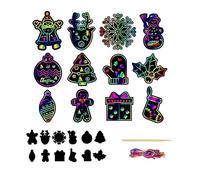 Rumyve Kids' Scratch Art Christmas Decorations - 12Pcs Scratch Paper Hangings with Ribbons, Perfect for Children's Party Bag Fillers(Style B)