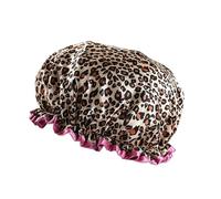 Rumyve Premium Reusable Waterproof Shower Cap, Elastic, Double Layer, Women's Hair Care (Leopard Red Border)