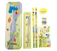 Rumyve Stationery Gift Set for Children - Dinosaur Theme Pencil Case, Writing Supplies, 6 Crayons, Ruler, Eraser, Sharpener