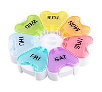Rumyve Weekly Pill Box Organiser,7 Day Pill Box Organiser,Petal Shaped Travel Pill Case,Rainbow Lids Container for Pills Vitamins Fish Oil