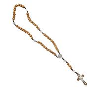 Rumyve Wooden Bead Necklace with Cross Pendant - Religious Beaded Jewelry Collection