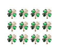 Rumyve12pcs Green Four-Leaf Clover Cute Brooch,Crystal Brooch Rhinrhine-diamond Button