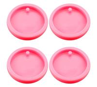 Rumyve4 pcs Resin Keychain Mold,with 10 Key Rings Round Silicone Keychain Mold Epoxy Resin Casting Mold,DIY Keychain Pendant Crafts, Pink