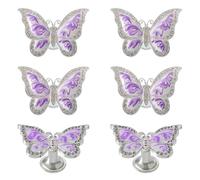 RUN 6 Pieces Butterfly Knobs Metal Decorative Cabinet Drawer Cupboard Furniture Door Single Hole Pulls Handles (Purple)