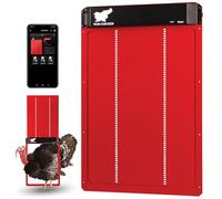 RUN-CHICKEN Door Giant Automatic Chicken Flap, Red - Aluminium, Battery Operated (2 x AA), App Control, Light Sensor & Timer with Delay, Weatherproof - Chicken Door for Chicken Coop & Run