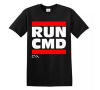 Run CMD Computer Programmer T-Shirt Funny Gift Present Novelty Top Tee (Black White Print, L)