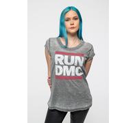 Run DMC T Shirt Classic Band Logo Official Womens New Grey Skinny Fit Burnout