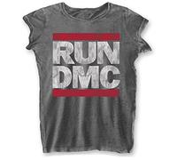 Run DMC T Shirt Classic Band Logo Official Womens New Grey Skinny Fit Burnout