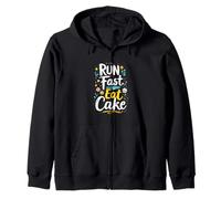 RUN Fast Eat Cake Typography Zip Hoodie
