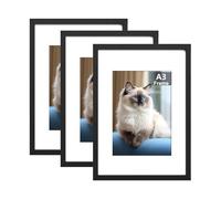 RUN HELIX A3 Picture Frame Set of 3, A3 Frame,Black Picture Frame 42 x 29.7cm, 3 Pack A3 photo Frames,Plexiglass, A3 Poster Frame With Stand Table Top or Wall Hanging
