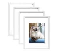 RUN HELIX A3 Picture Frame Set of 4, A3 Frame,White Picture Frame 42 x 29.7cm, 4 Pack A3 photo Frames,Plexiglass, A3 Poster Frame With Wall Hanging