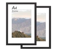 RUN HELIX A4 Frame 2 Pack, Wooden A4 Picture Frame, A4 Black Frame for Wall Mount Display Pictures, Certificate Frame for Table or Wall Gallery Photo Frames (Black)